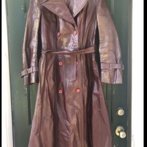 R Sherman Leather Genuine Dark Red Long Jacket